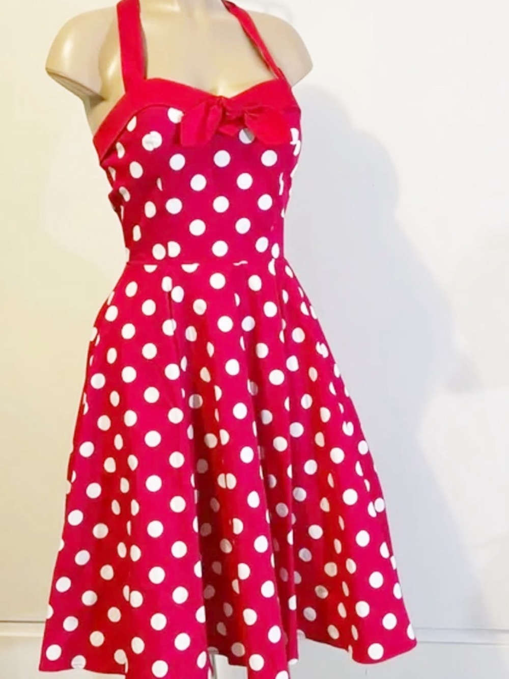 Red Polka Dot Halter Fit-and-Flare Dress